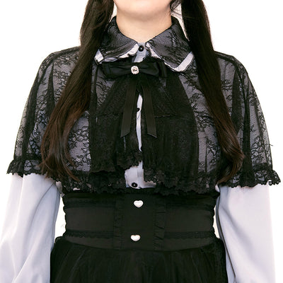 【大きいサイズのトップスランキング】Mellow Night Landmine Gray Blue Lace Cape Blouse (3L/4L/5L)