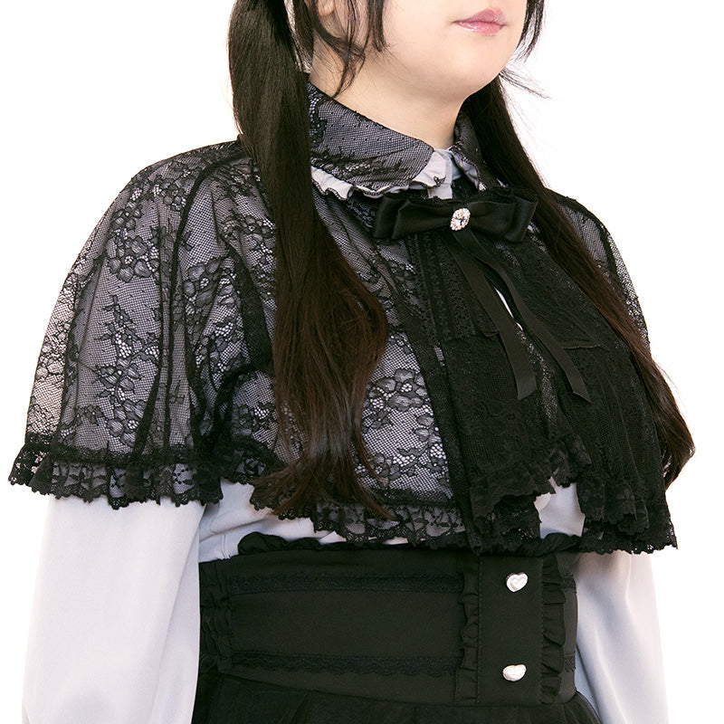 メロウナイト・地雷グレーブルーレースケープブラウス（3L/4L/5L）