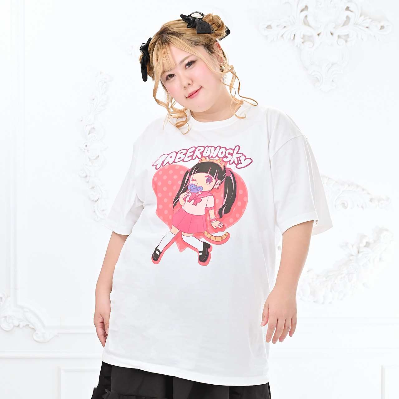大きいサイズ レディース ≪受注生産≫猫girlキャンディTシャツ/Taberunosky(タベルノスキー) 2