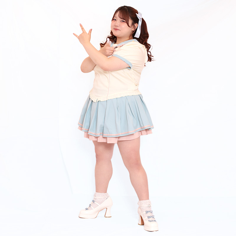 大きいサイズ レディース お月様学園制服セットアップ(トップス＆スカート2点セット)（3L)/Taberunosky（タベルノスキー） 大きいサイズ,プラスサイズ,タベルノスキー,夏,半袖,セットアップ,スカート,イエロー,ブルー,セーラームーン,月野うさぎ,コスプレ,量産型 6