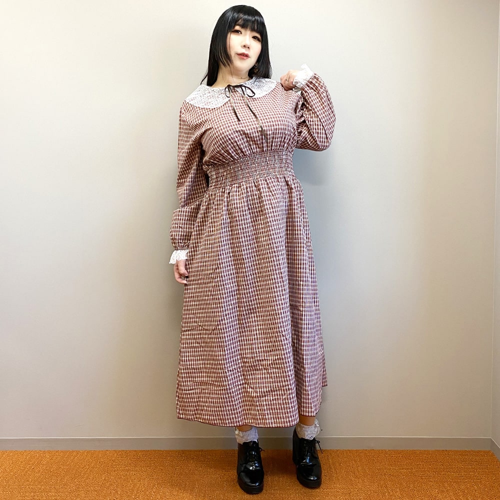 レースチェックロングワンピース 大きいサイズ レディース服通販angelsize エンジェルサイズ