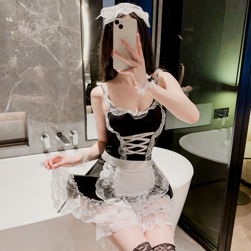 大きいサイズ レディース オトナセクシー・メイド服の衣装セット（3L/4L)/コスプレ/セクシー 大きいサイズ,プラスサイズ,下着,ランジェリー,セクシー,セクシーランジェリー,ミニ,コスプレ,衣装,コスチューム,メイド,キャバ,夜職 1