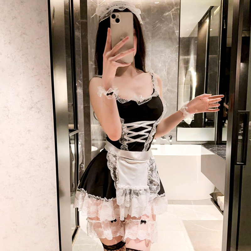 大きいサイズ レディース オトナセクシー・メイド服の衣装セット（3L/4L)/コスプレ/セクシー 大きいサイズ,プラスサイズ,下着,ランジェリー,セクシー,セクシーランジェリー,ミニ,コスプレ,衣装,コスチューム,メイド,キャバ,夜職 2