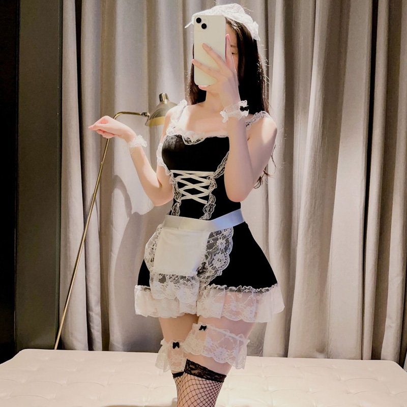 大きいサイズ レディース オトナセクシー・メイド服の衣装セット（3L/4L)/コスプレ/セクシー 大きいサイズ,プラスサイズ,下着,ランジェリー,セクシー,セクシーランジェリー,ミニ,コスプレ,衣装,コスチューム,メイド,キャバ,夜職 4