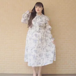 大きいサイズ レディースを使った横川麻衣♥しゅわしゅわ症候群のぽっちゃりコーデ