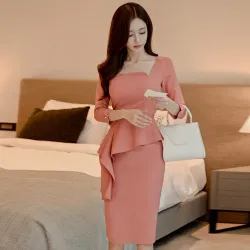 大きいサイズ レディース ペプラムタイトワンピース(2L)/ドレス/韓国ファッション/キャバスーツ s2