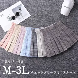 大きいサイズ レディース チェック柄ミニプリーツスカート(M/L/LL/3L)