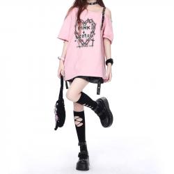 大きいサイズ レディース PINKCOREショルダーベルトTシャツ(3L-5L相当ワンサイズ)/Taberunosky(タベルノスキー) s4