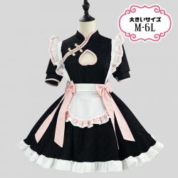 大きいサイズ レディース 中華風胸あきメイド服ワンピ―ス (M/L/2L/3L/4L/5L/6L)/コスプレ/ハロウィン s1