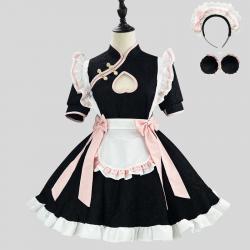 大きいサイズ レディース 中華風胸あきメイド服ワンピ―ス (M/L/2L/3L/4L/5L/6L)/コスプレ/ハロウィン s2