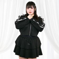 大きいサイズ レディース 黒リボンのクロップド丈のジャージリボンのセットアップ(3L/5L)/Taberunosky（タベルノスキー） s4